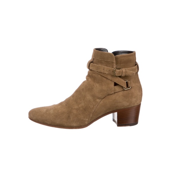 SAINT LAURENT Suede Ankle Strap Boots Size US 7.5 / 37.5 Neutral Tan - Picture 4 of 5